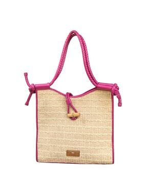 Elaine Turner Woven Tote Hot Pink Patent Trim Resort Palm Beach Shoulder Bag